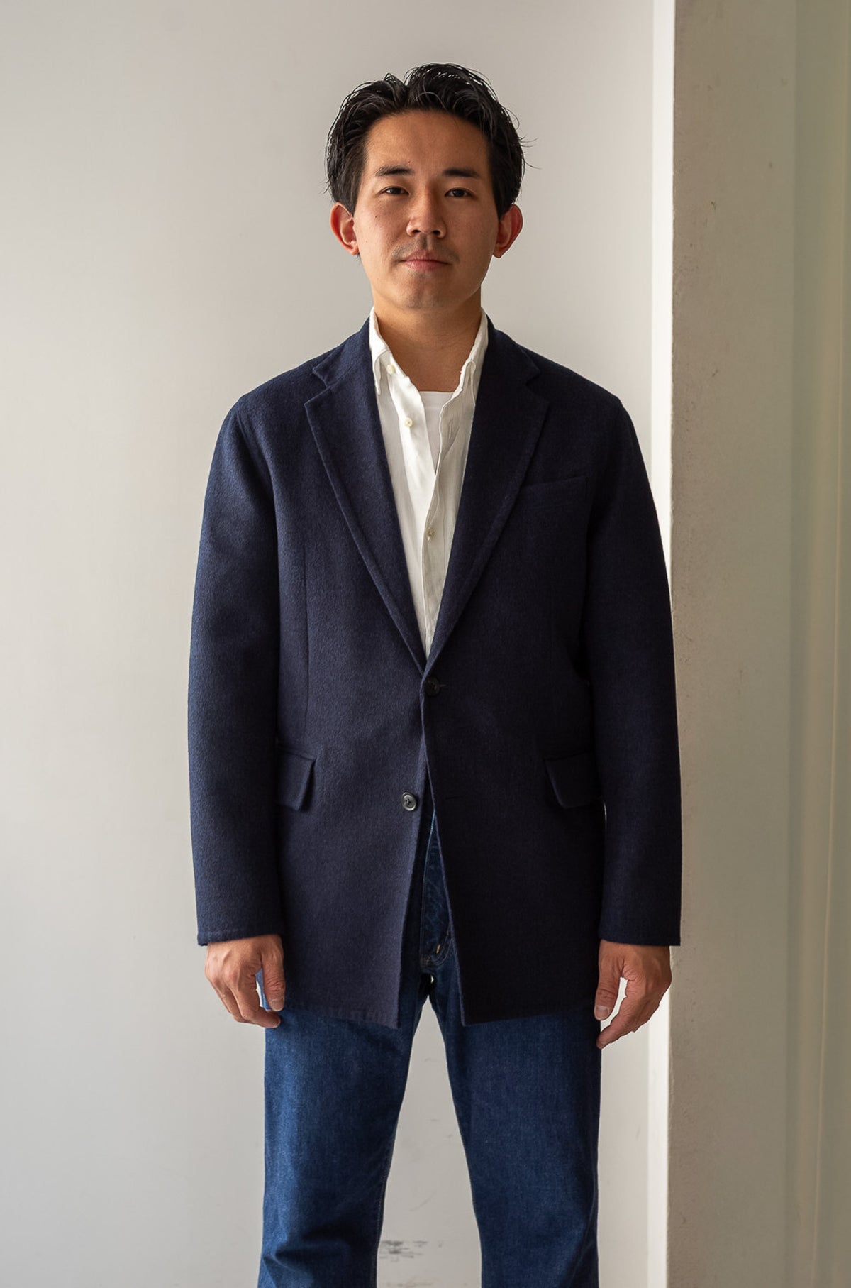 Hand Rever Wool Flannel Jacket 〈NAVY〉