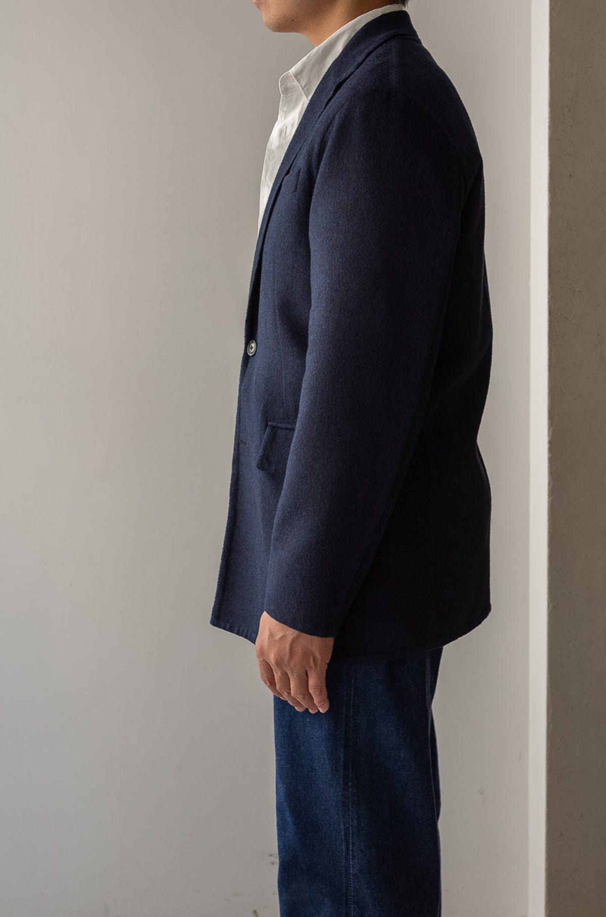 Hand Rever Wool Flannel Jacket 〈NAVY〉