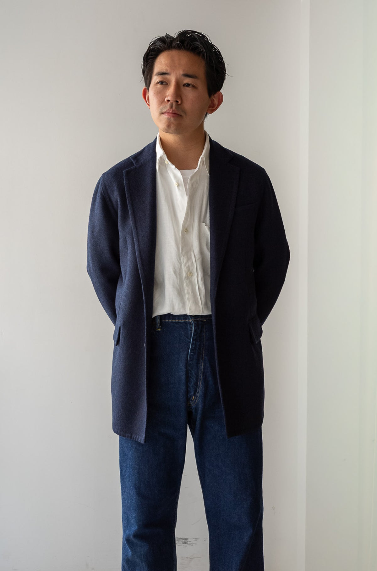 Hand Rever Wool Flannel Jacket 〈NAVY〉