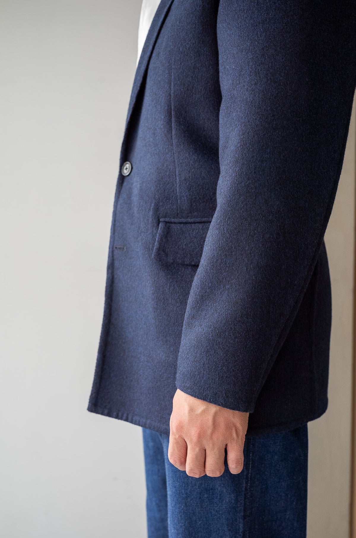 Hand Rever Wool Flannel Jacket 〈NAVY〉