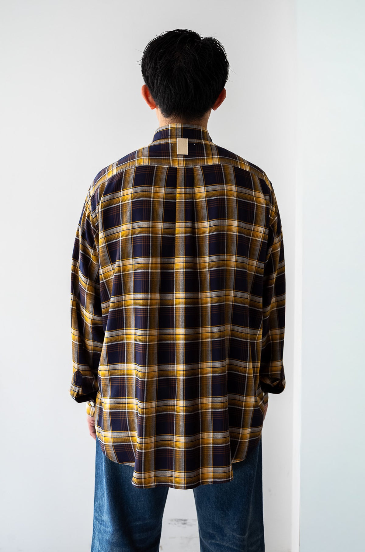 Lazy Luxe Rayon Shirt – Rayon Plaid 〈NAVY × YELLOW〉