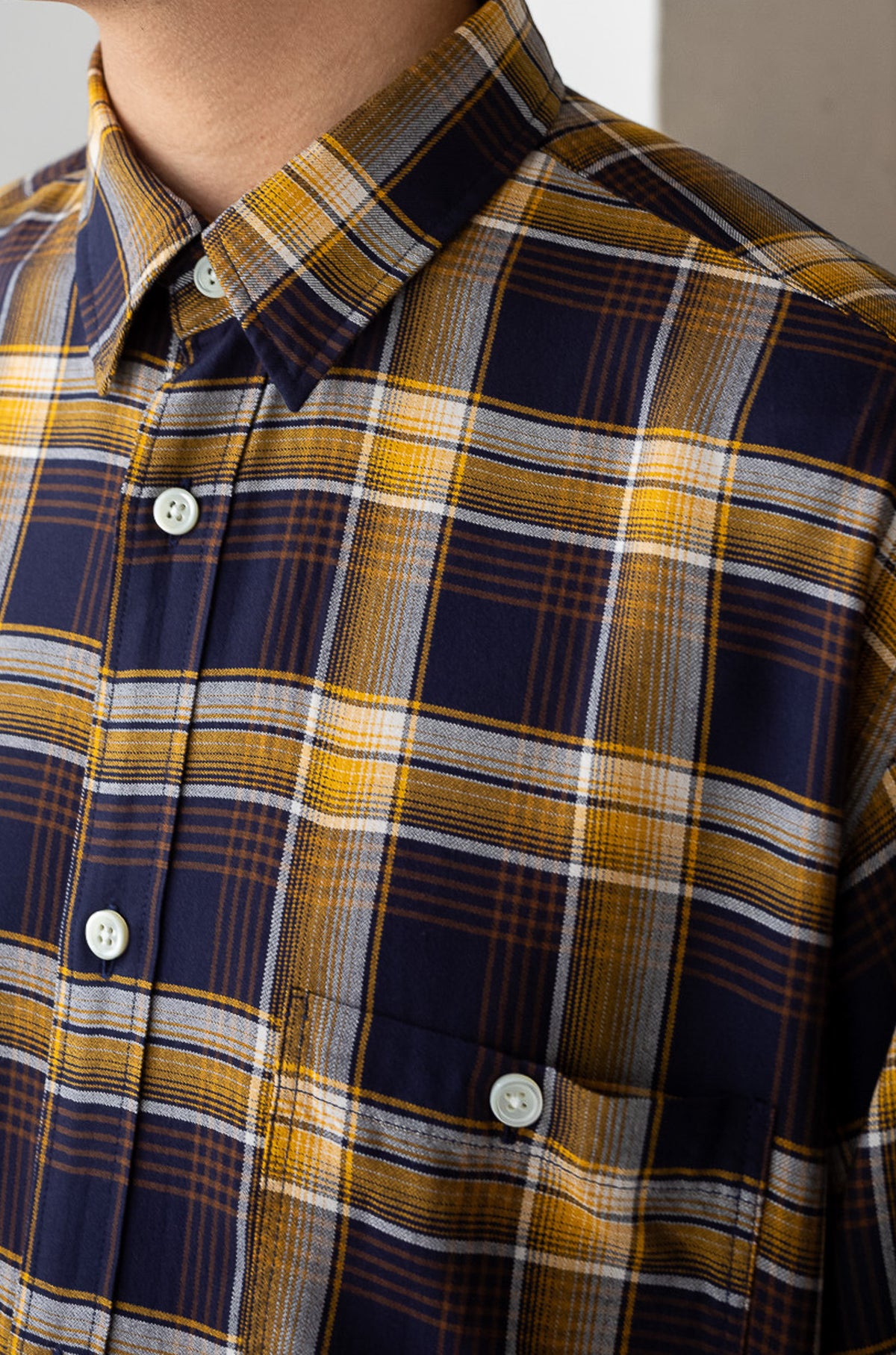 Lazy Luxe Rayon Shirt – Rayon Plaid 〈NAVY × YELLOW〉