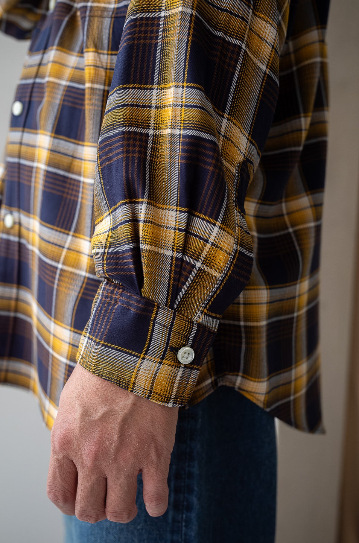 Lazy Luxe Rayon Shirt – Rayon Plaid 〈NAVY × YELLOW〉
