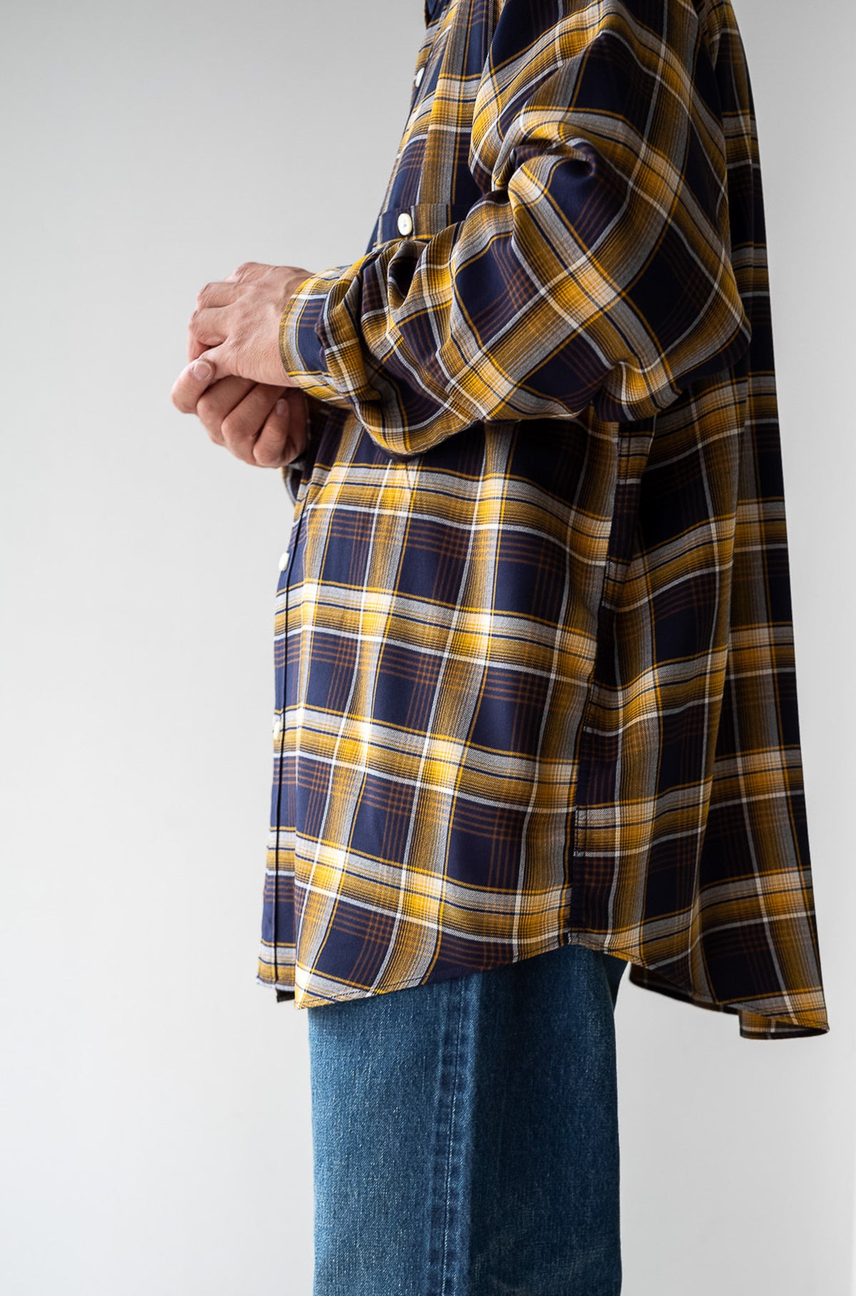 Lazy Luxe Rayon Shirt – Rayon Plaid 〈NAVY × YELLOW〉