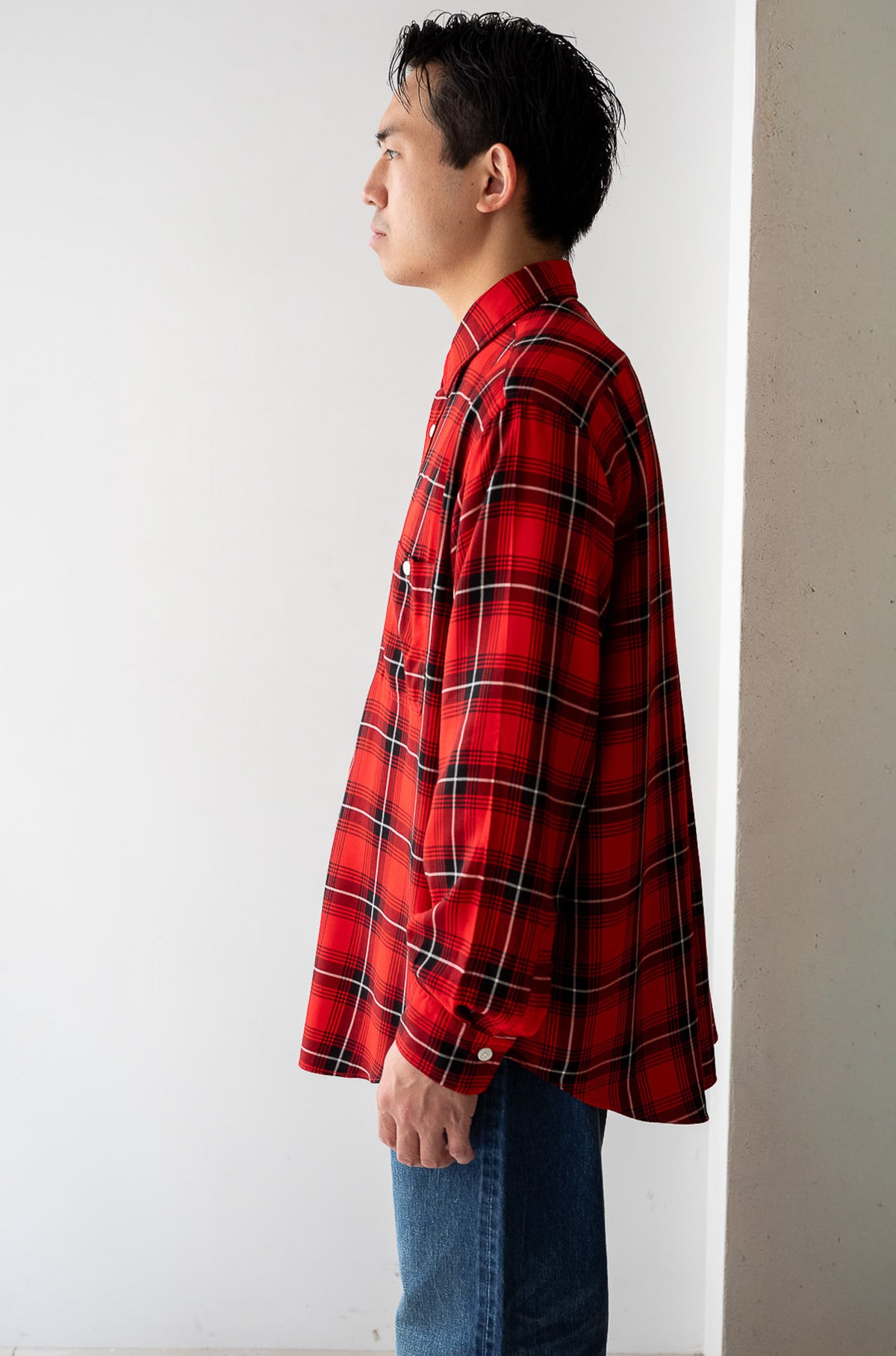 Lazy Luxe Rayon Shirt – Rayon Plaid 〈RED × BLACK〉