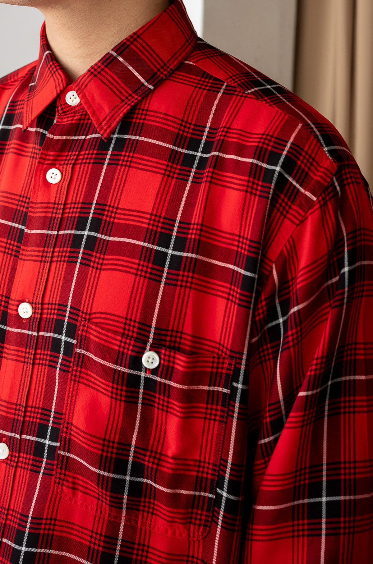 Lazy Luxe Rayon Shirt – Rayon Plaid 〈RED × BLACK〉