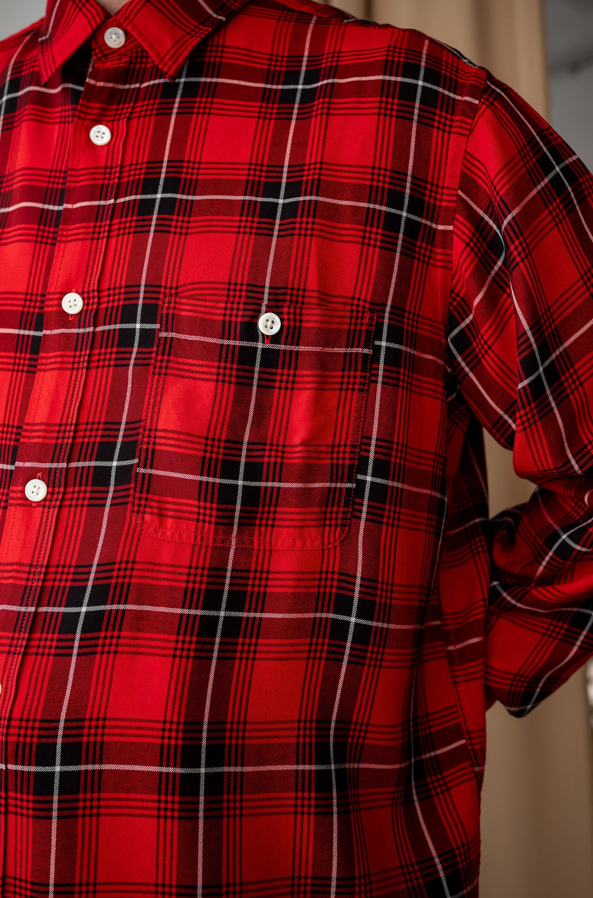 Lazy Luxe Rayon Shirt – Rayon Plaid 〈RED × BLACK〉
