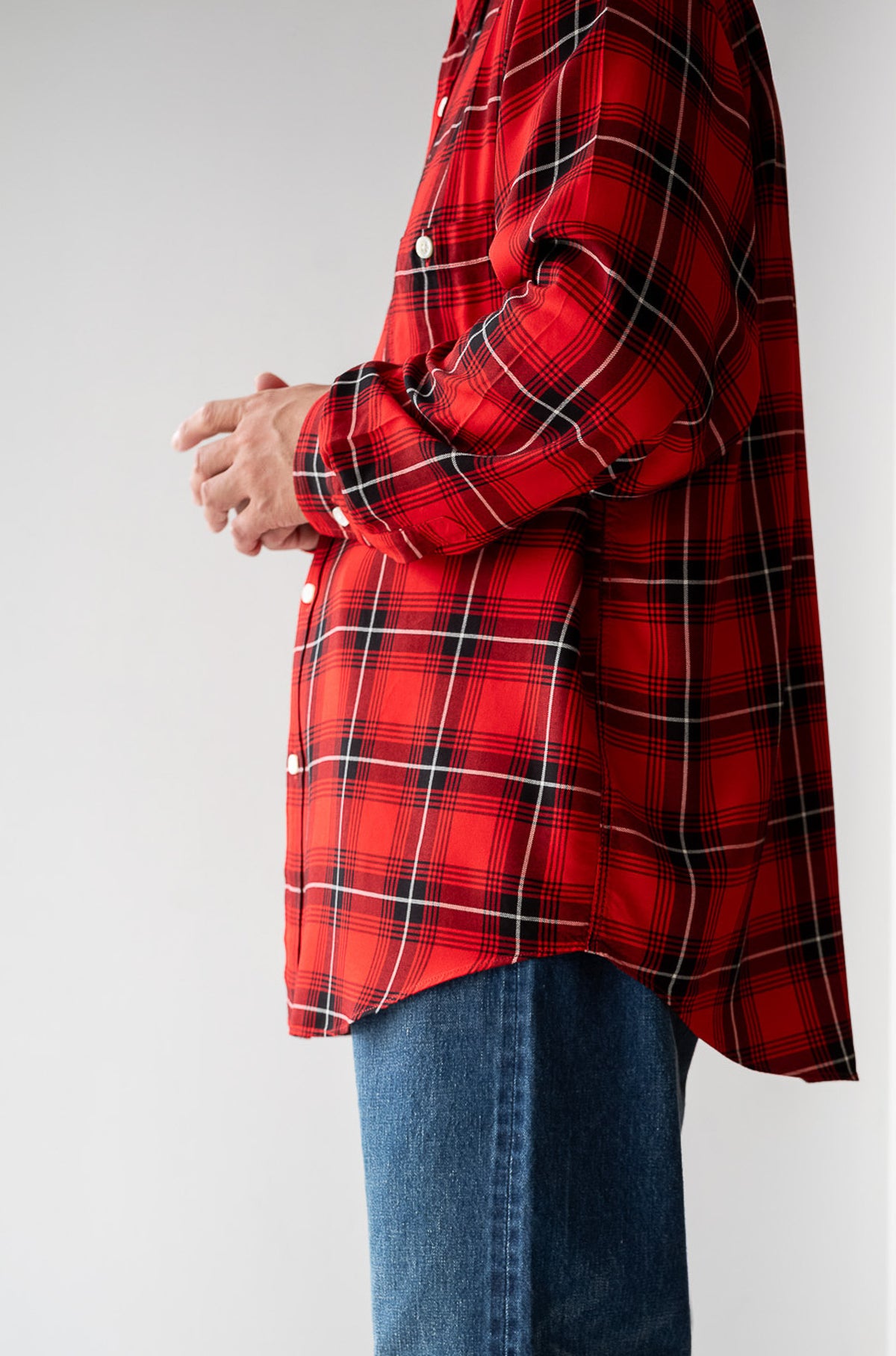 Lazy Luxe Rayon Shirt – Rayon Plaid 〈RED × BLACK〉