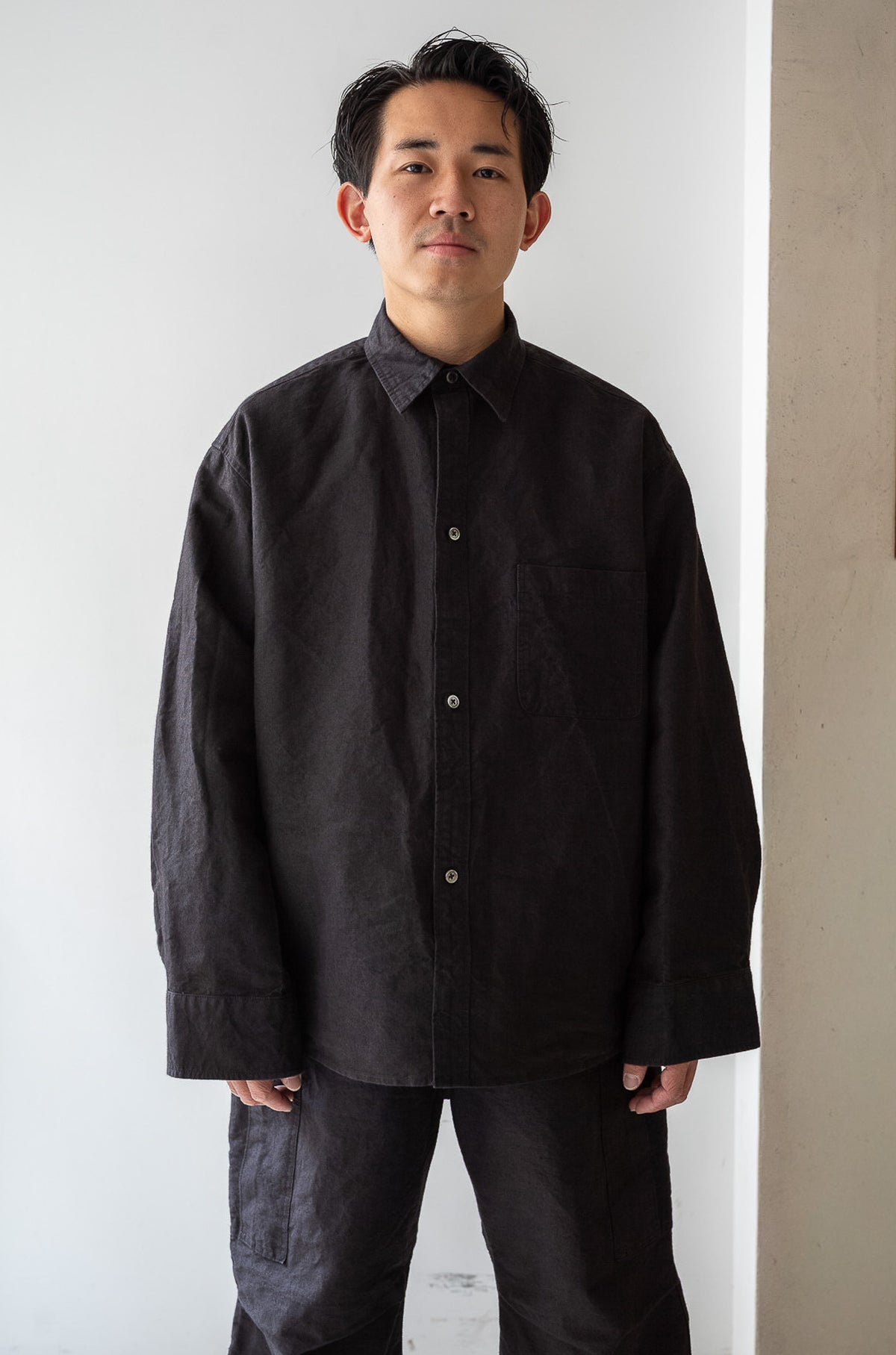 Linen Washi Shirt Blouson 〈BLACK〉