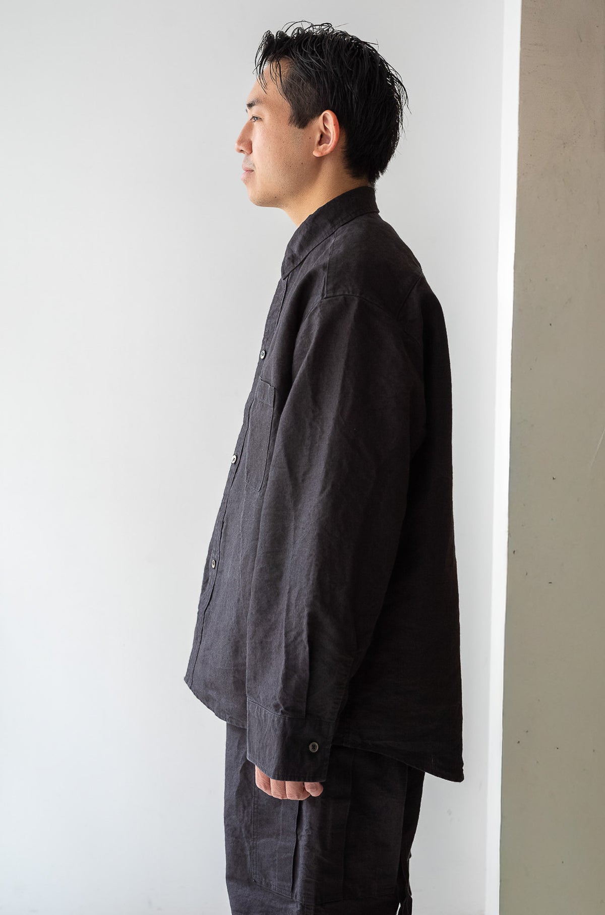 Linen Washi Shirt Blouson 〈BLACK〉