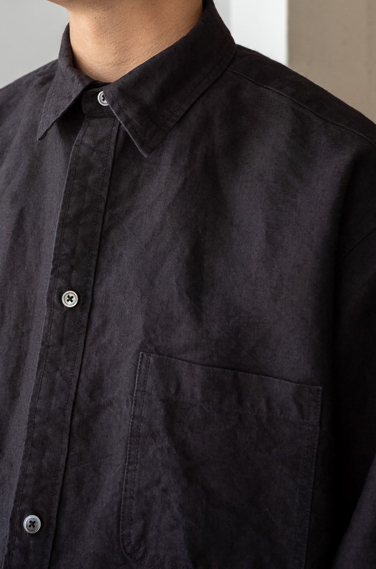 Linen Washi Shirt Blouson 〈BLACK〉
