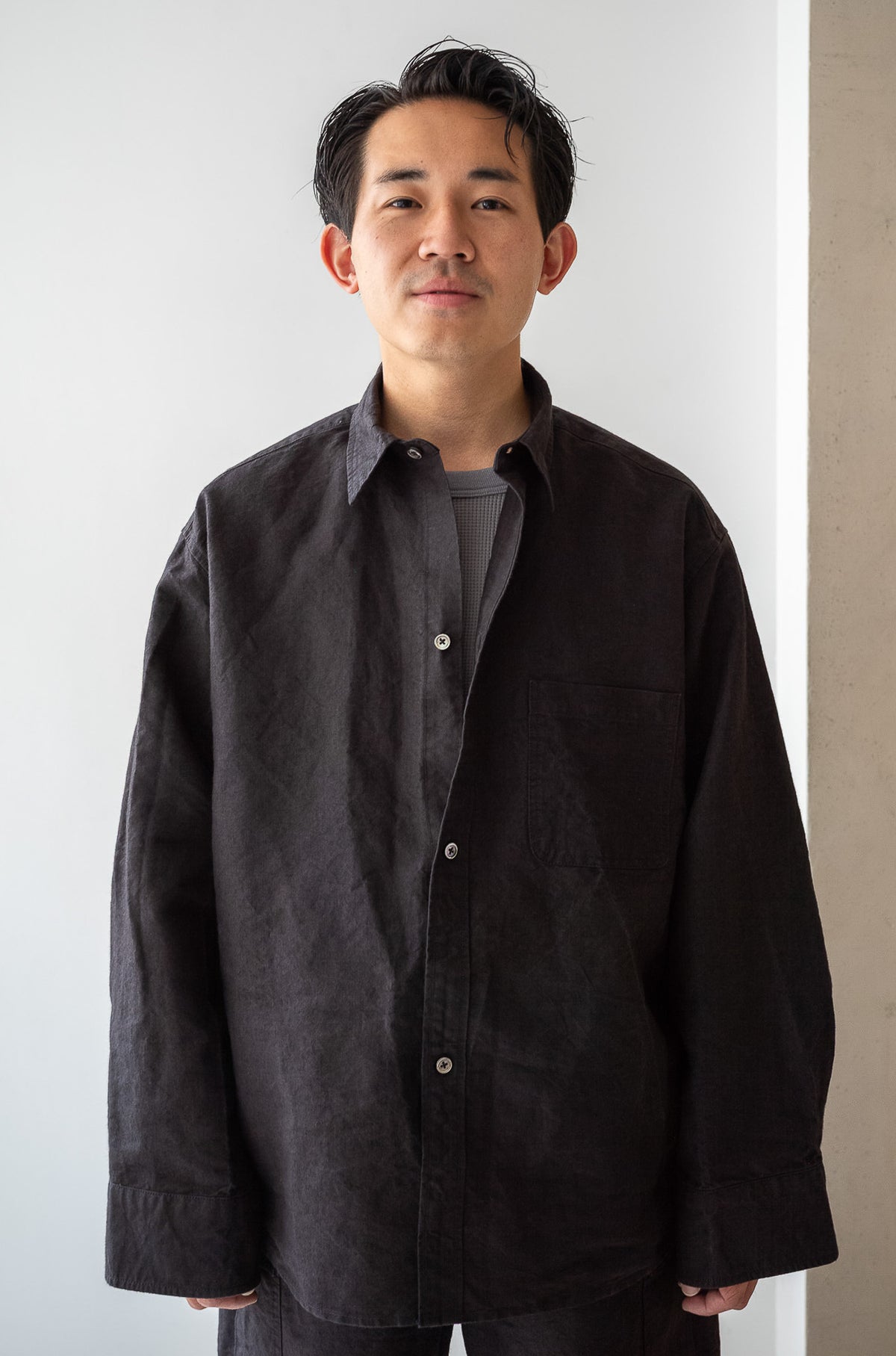 Linen Washi Shirt Blouson 〈BLACK〉