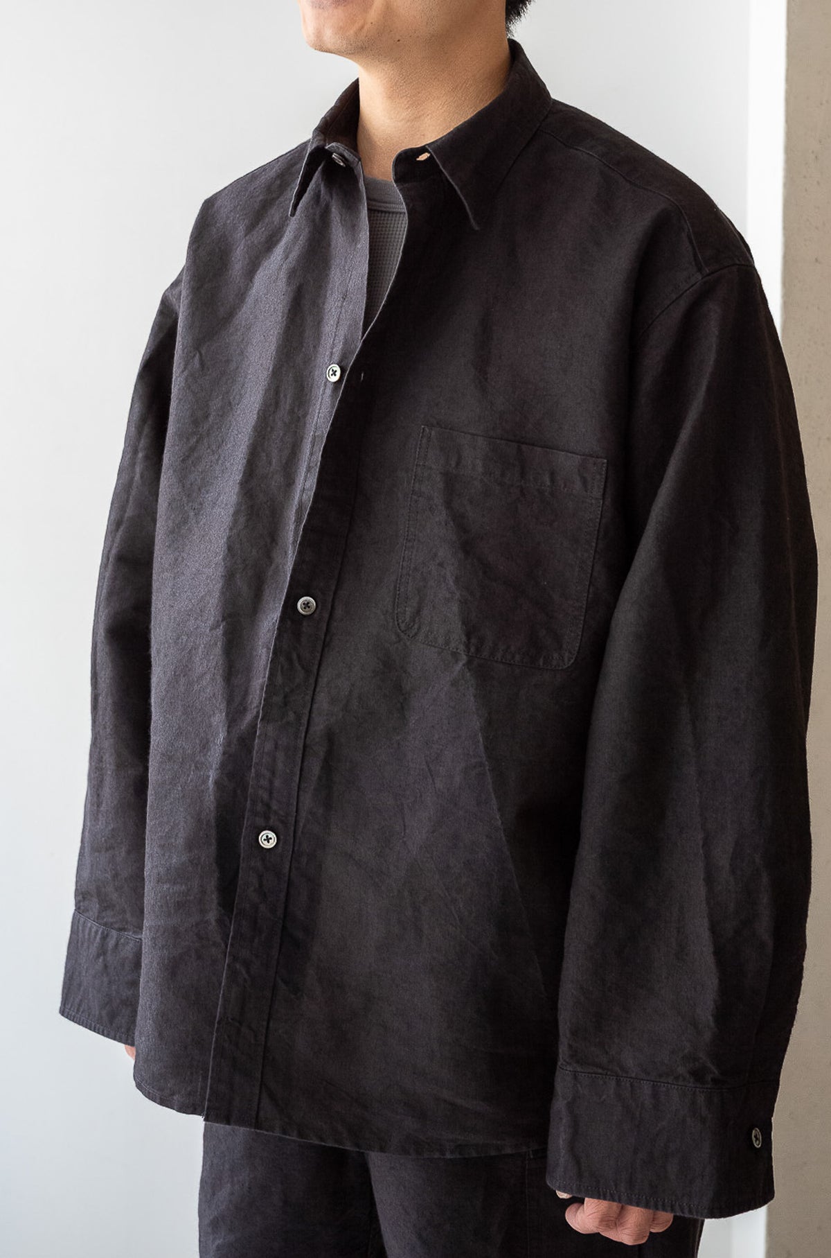 Linen Washi Shirt Blouson 〈BLACK〉