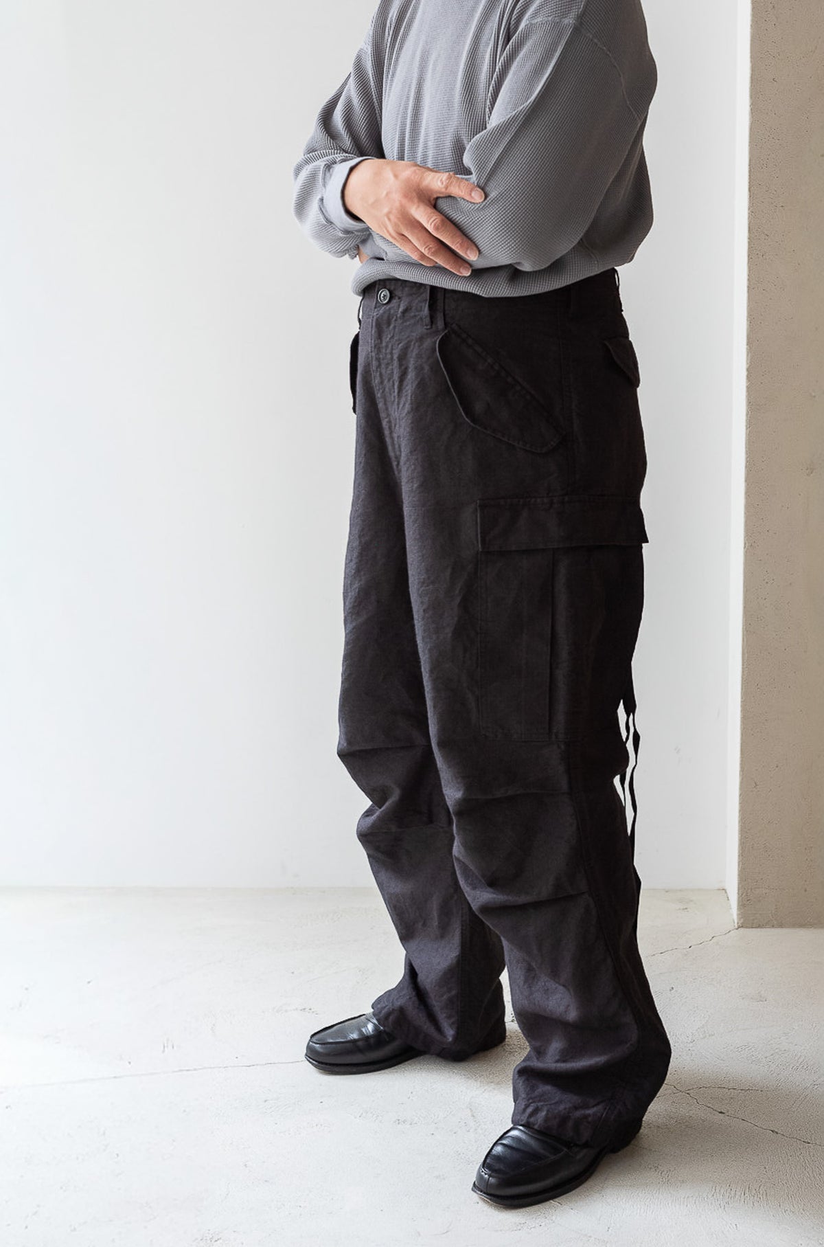 Linen Washi M51 Cargo Pants 〈BLACK〉