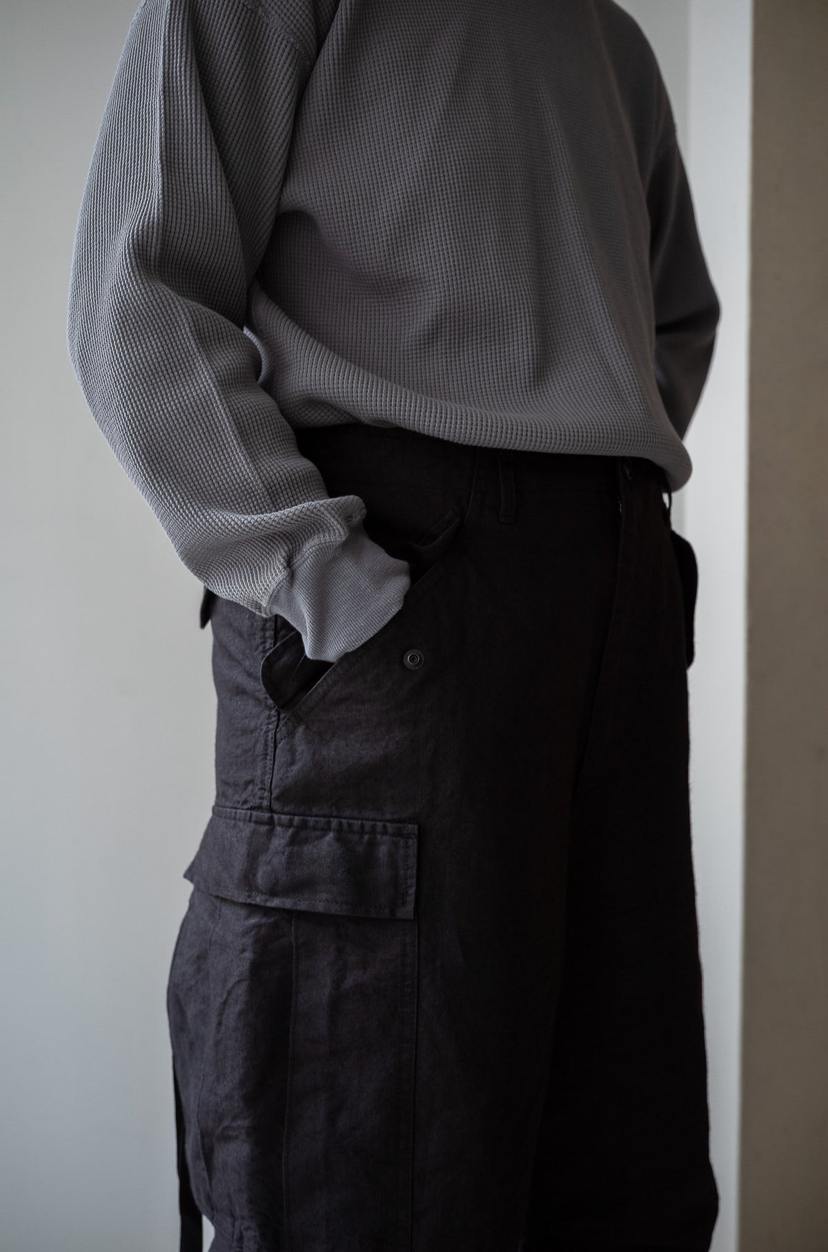 Linen Washi M51 Cargo Pants 〈BLACK〉