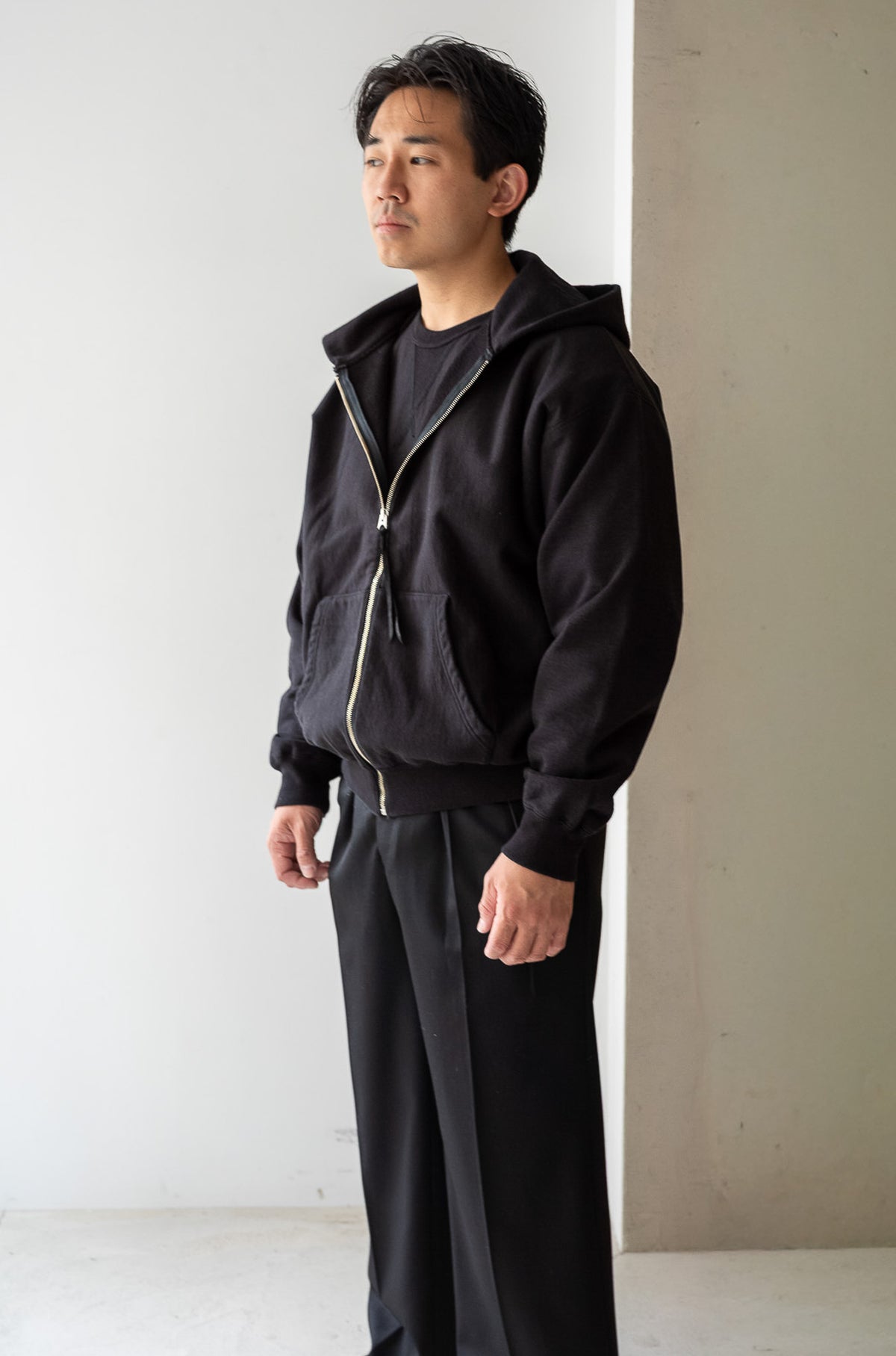 Essential Zip Sweat Parka 〈FADED BLACK〉