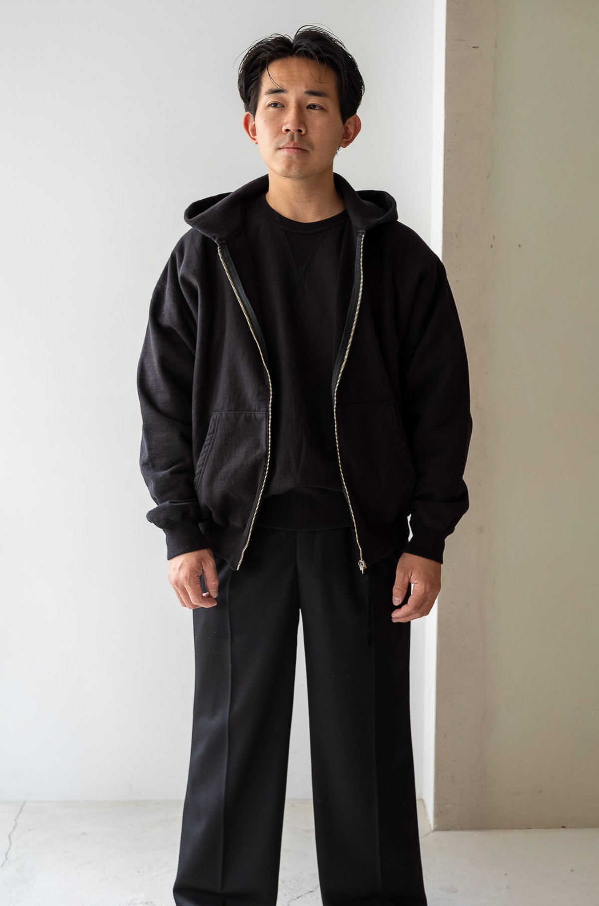 Essential Zip Sweat Parka 〈FADED BLACK〉