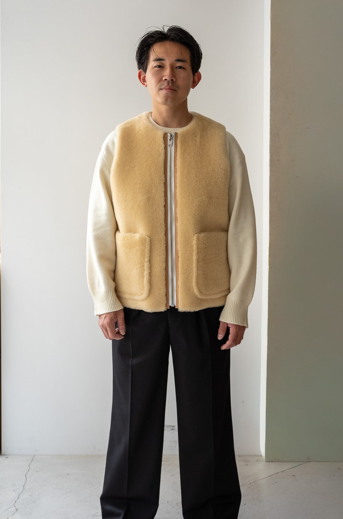 Mouton Vest〔ECRU×OFF WHITE〕
