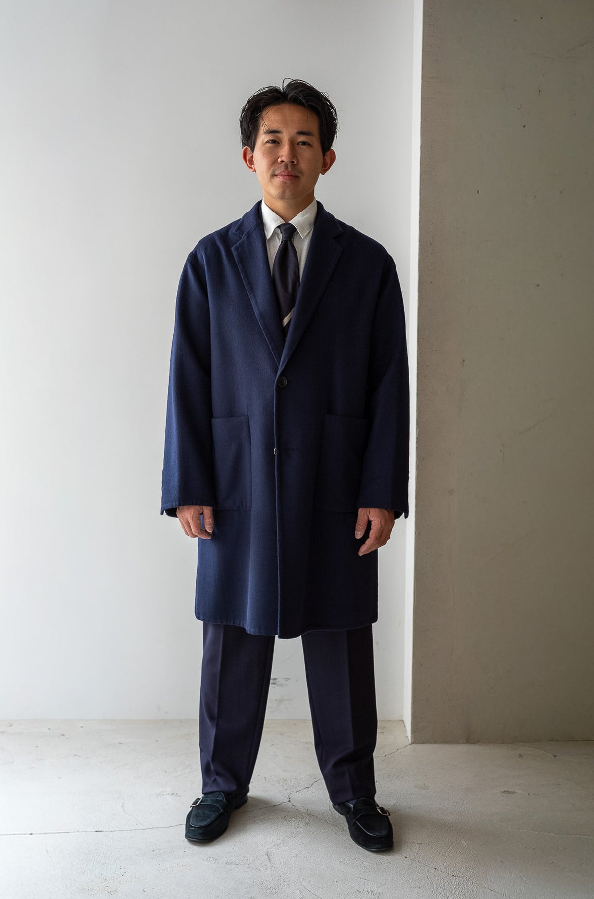 Hand Rever Chesterfield Coat -Alashan Cashmere 〈MID NIGHT〉