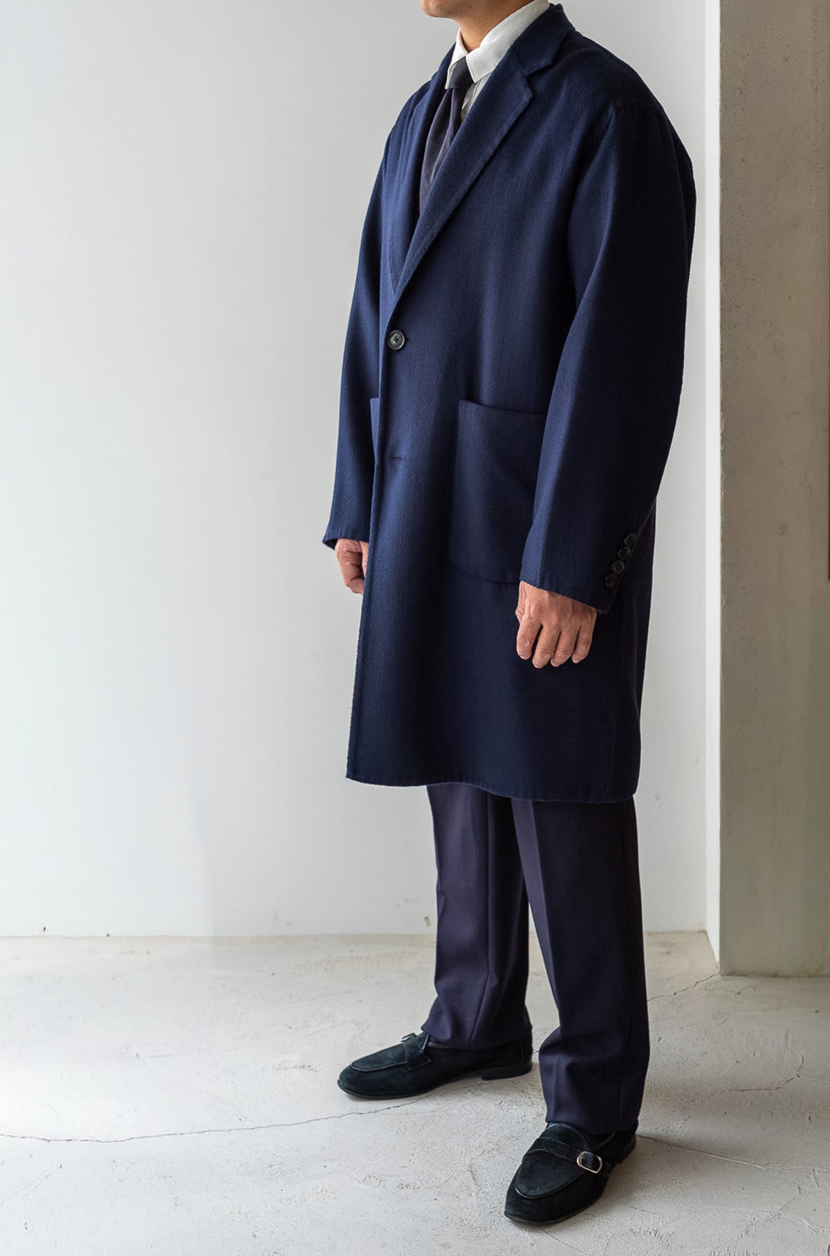 Hand Rever Chesterfield Coat -Alashan Cashmere 〈MID NIGHT〉