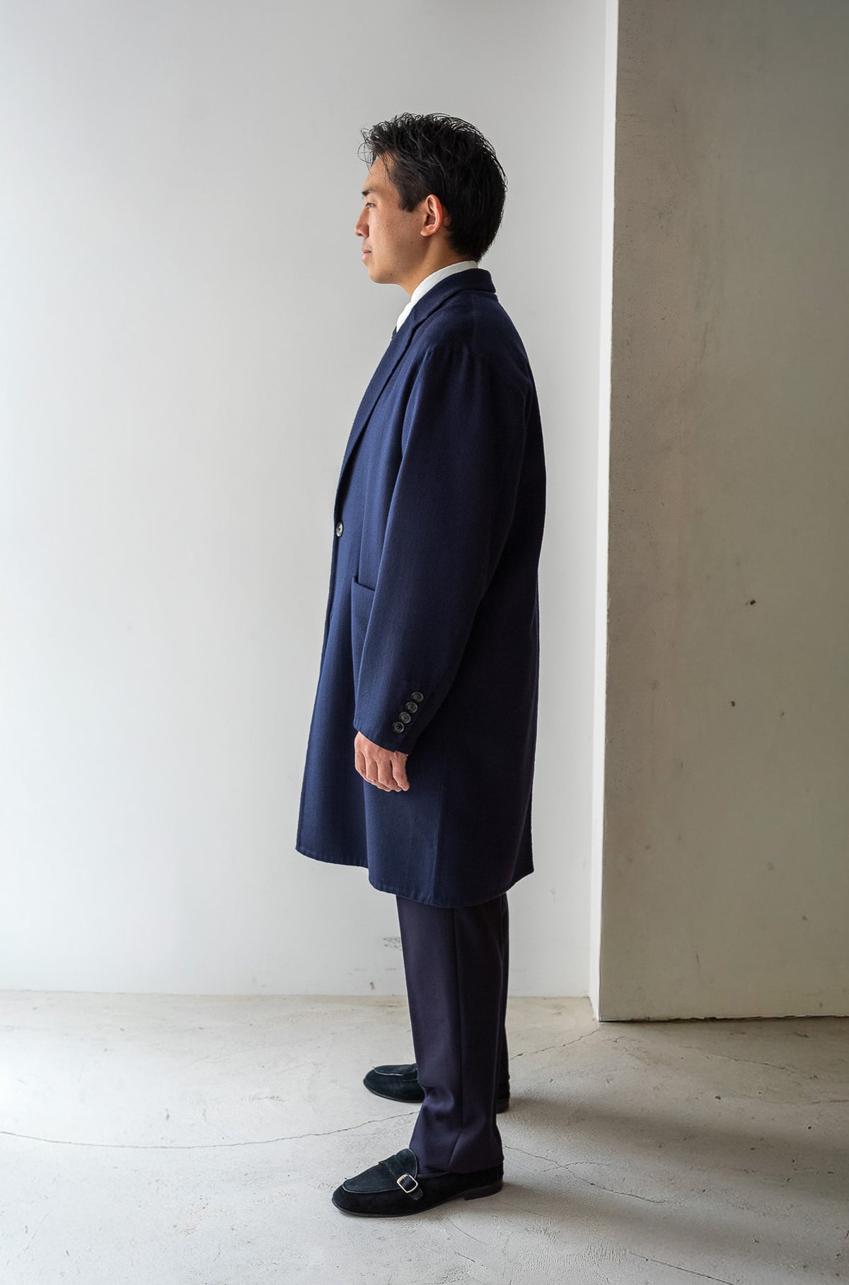 Hand Rever Chesterfield Coat -Alashan Cashmere 〈MID NIGHT〉