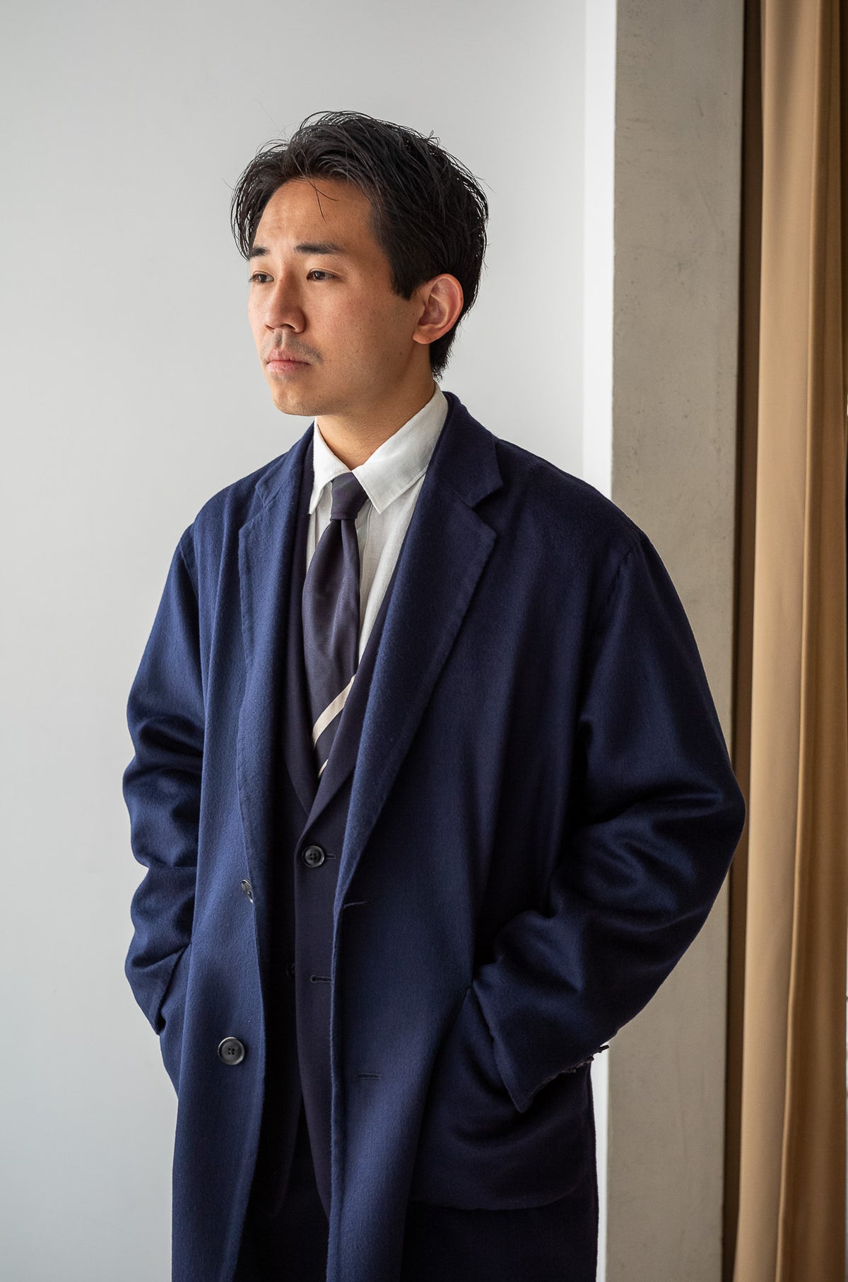 Hand Rever Chesterfield Coat -Alashan Cashmere 〈MID NIGHT〉