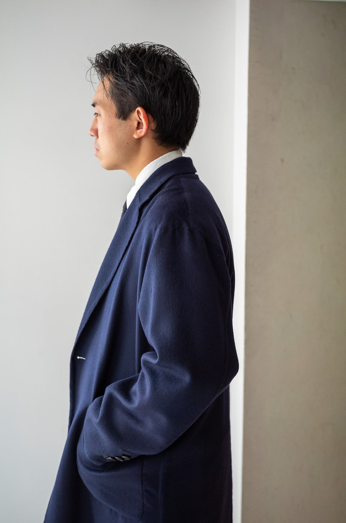 Hand Rever Chesterfield Coat -Alashan Cashmere 〈MID NIGHT〉
