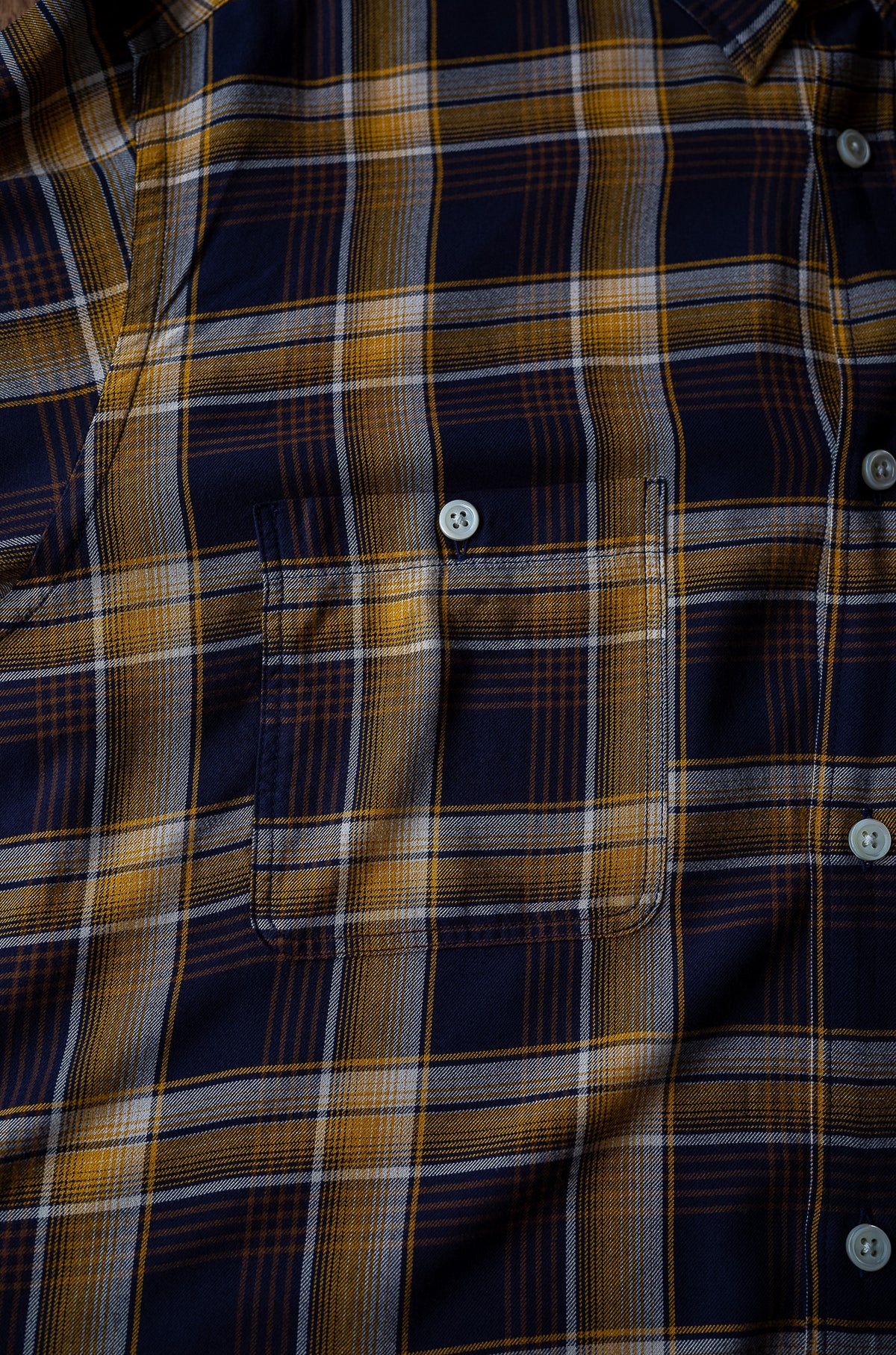 Lazy Luxe Rayon Shirt – Rayon Plaid 〈NAVY × YELLOW〉