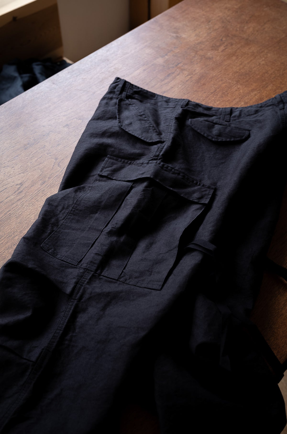 Linen Washi M51 Cargo Pants 〈BLACK〉