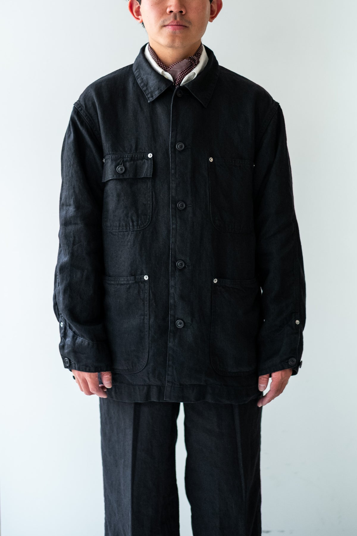 Washed Linen Denim Chore Blouson 〈NOIR〉