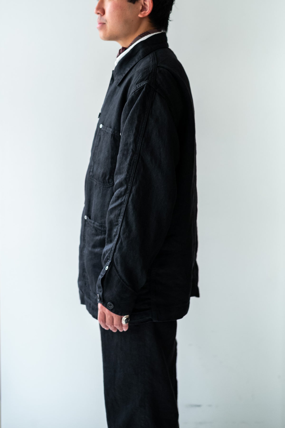 Washed Linen Denim Chore Blouson 〈NOIR〉