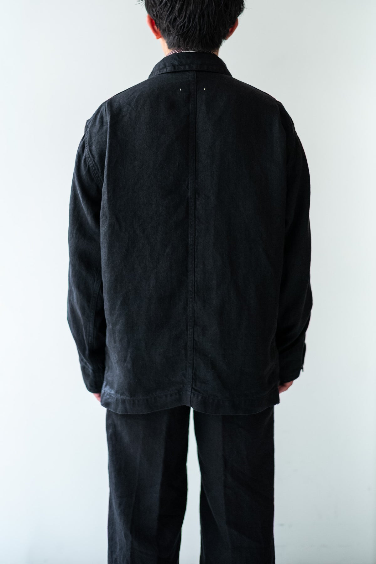 Washed Linen Denim Chore Blouson 〈NOIR〉