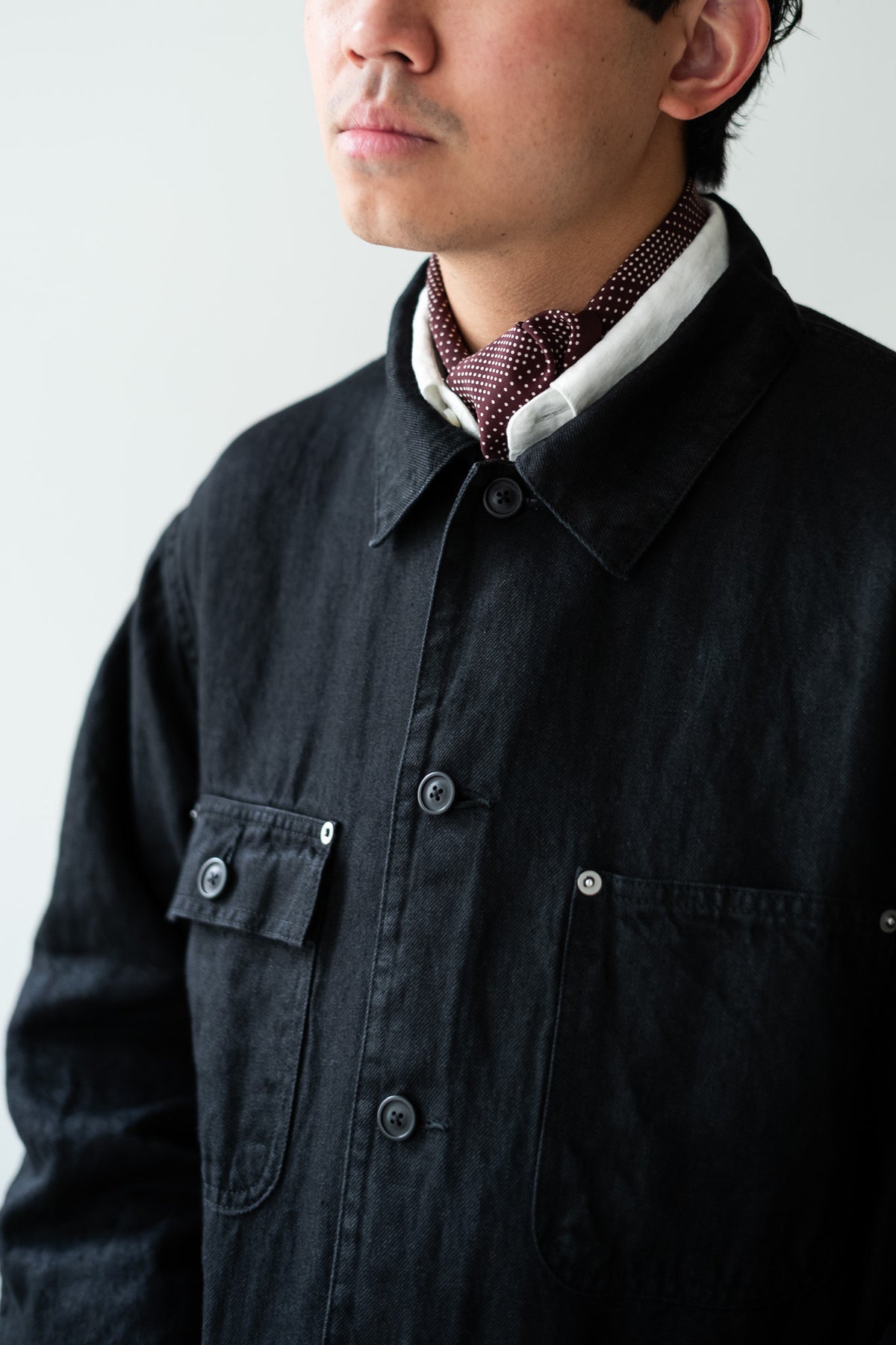 Washed Linen Denim Chore Blouson 〈NOIR〉