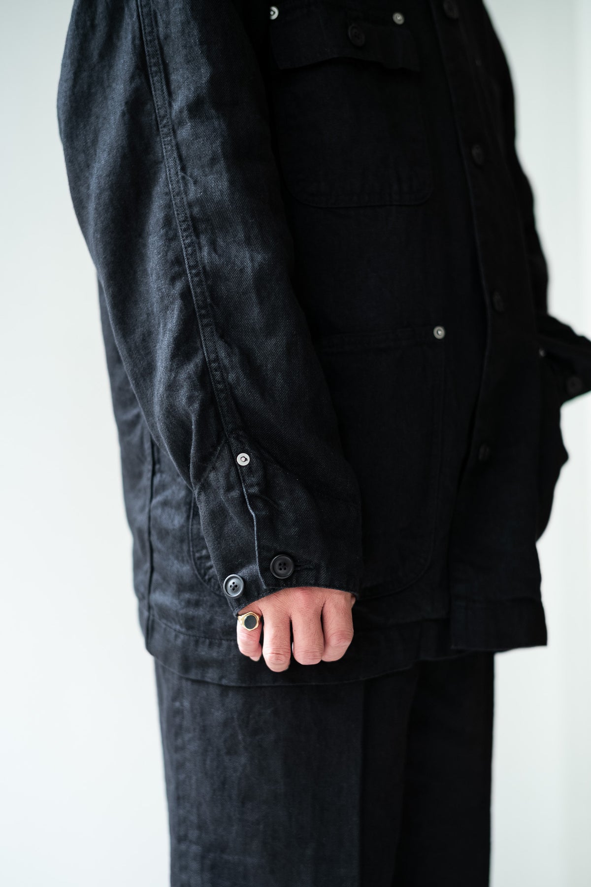 Washed Linen Denim Chore Blouson 〈NOIR〉