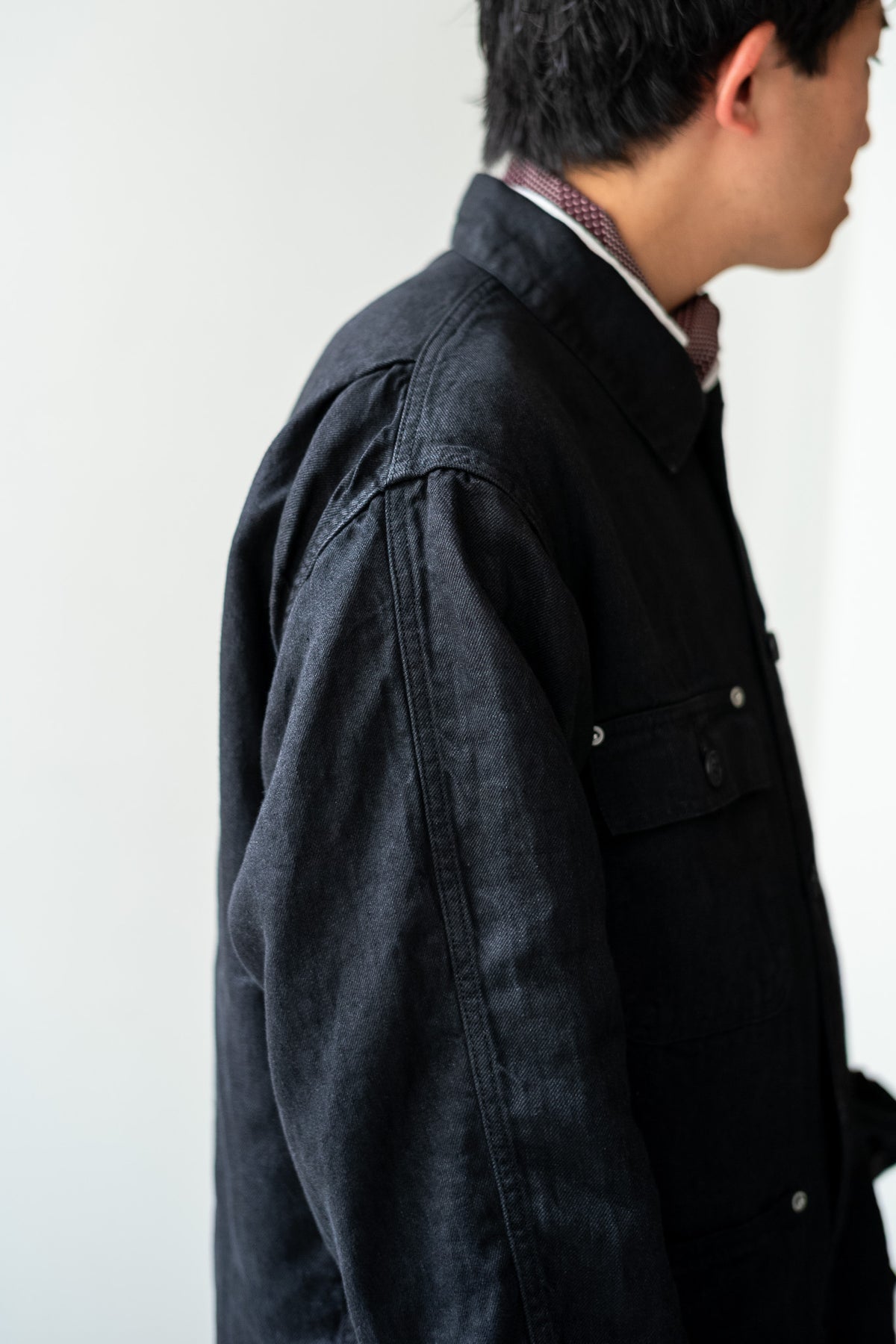 Washed Linen Denim Chore Blouson 〈NOIR〉