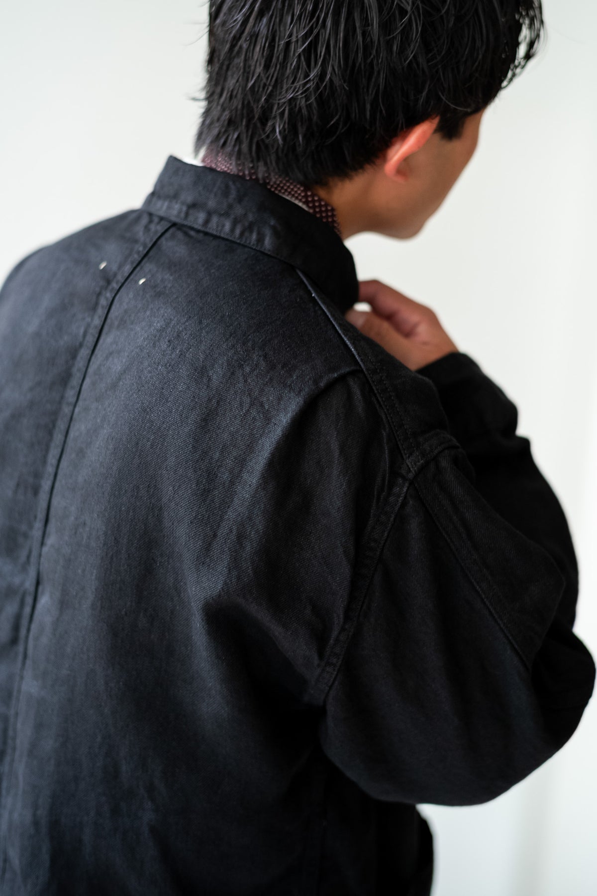 Washed Linen Denim Chore Blouson 〈NOIR〉
