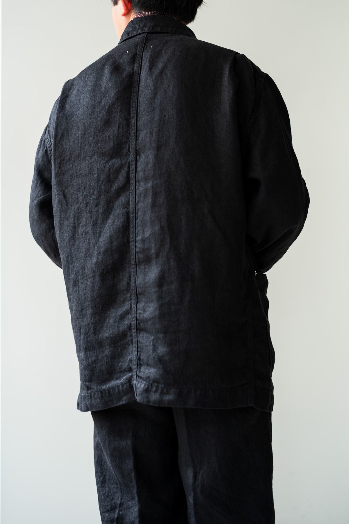 Washed Linen Denim Chore Blouson 〈NOIR〉