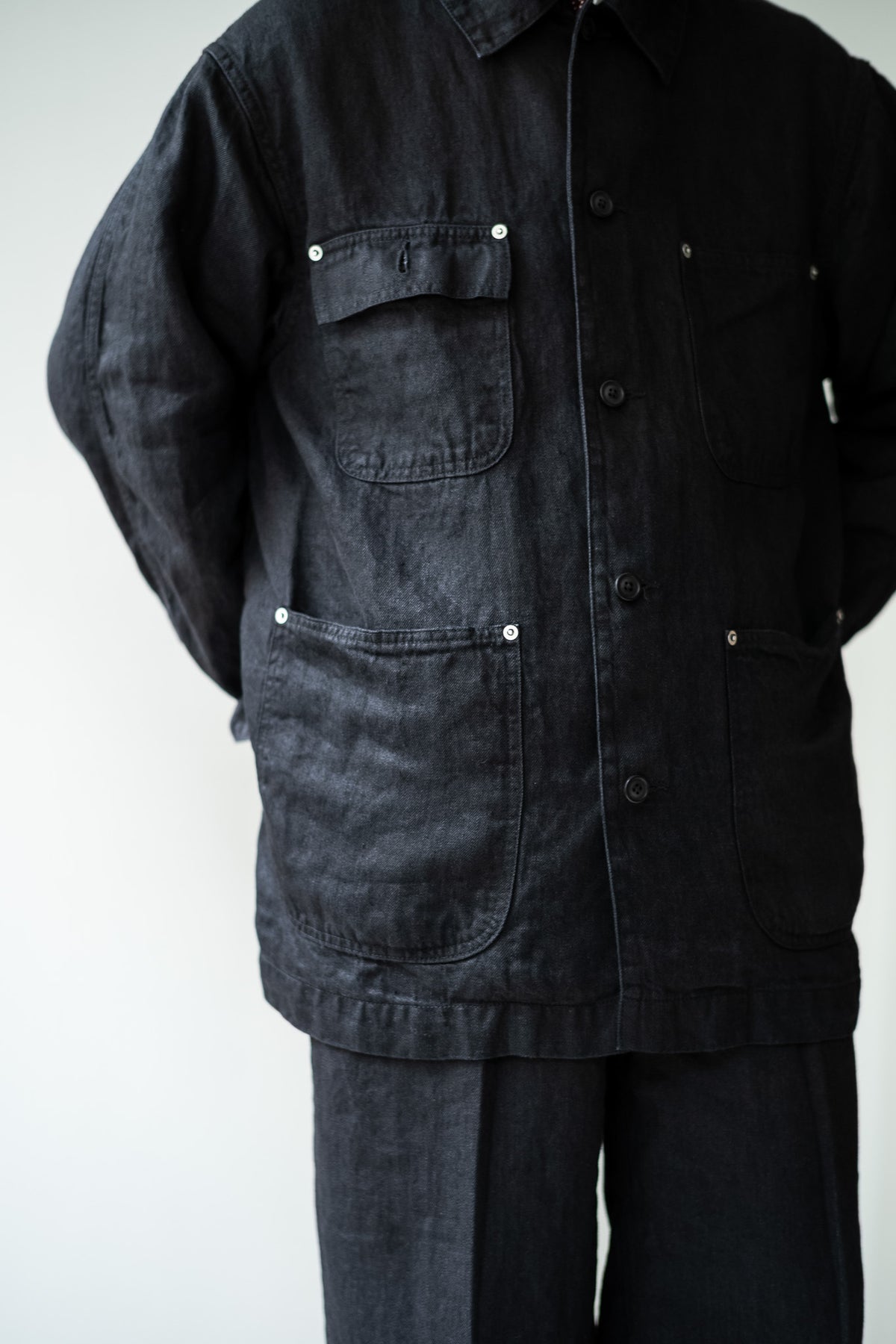 Washed Linen Denim Chore Blouson 〈NOIR〉