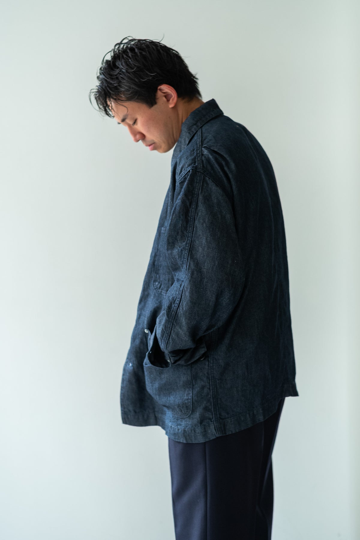 Washed Linen Denim Chore Blouson 〈INDIGO〉
