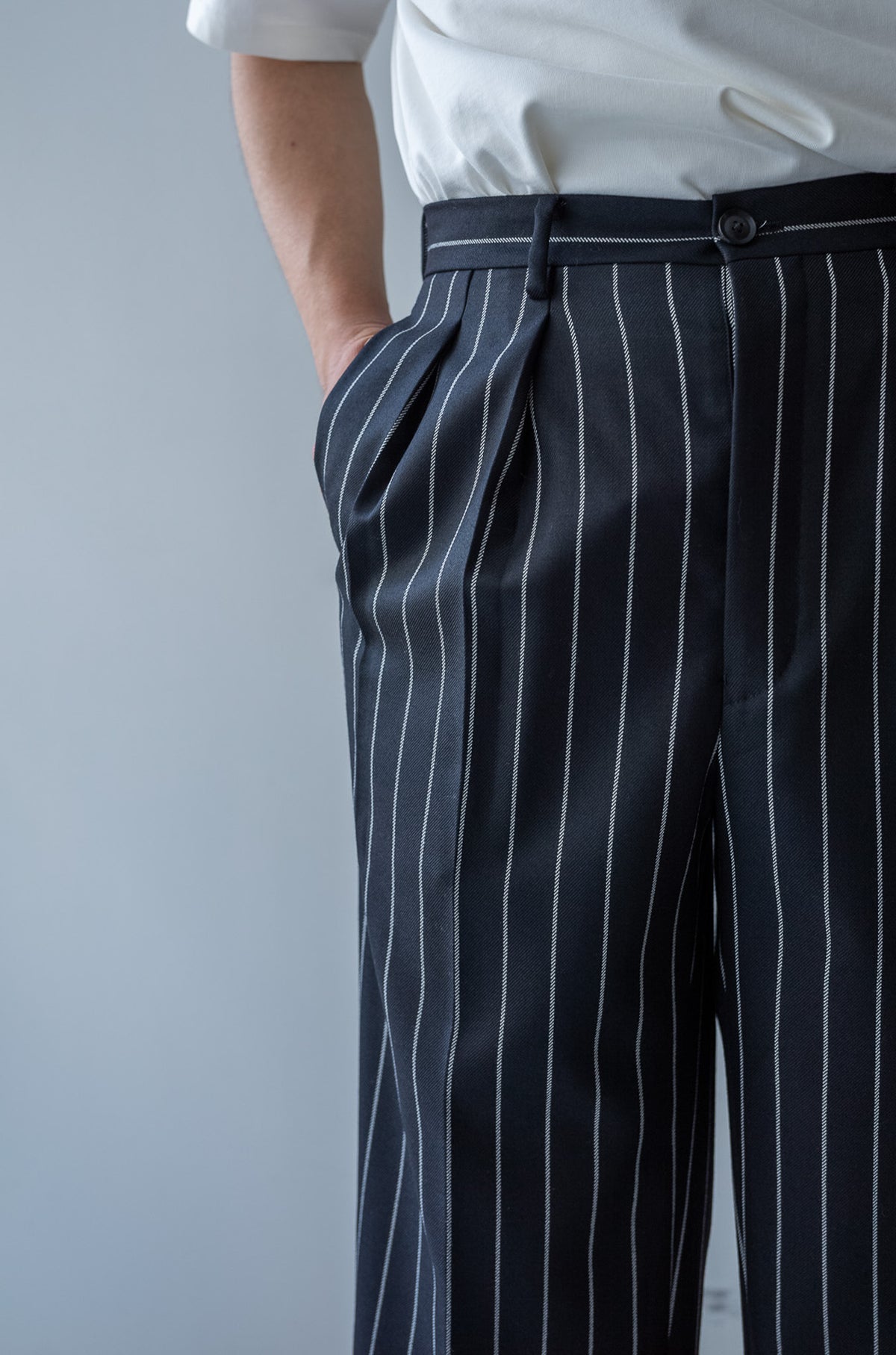 Fine Garbadine French Trousers 〈BLACK × OFF WHITE〉