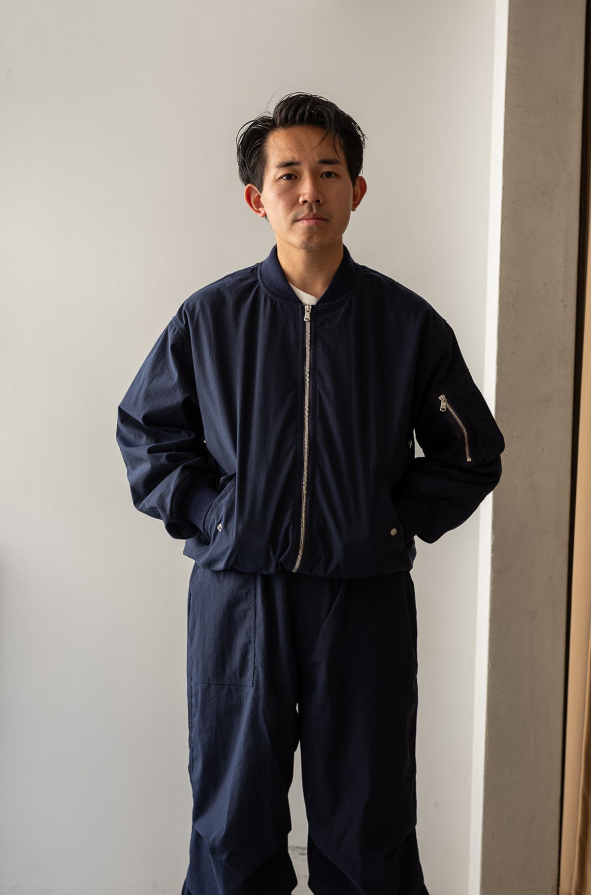 Shrunken Nylon Flight Jacket 〔NAVY〉