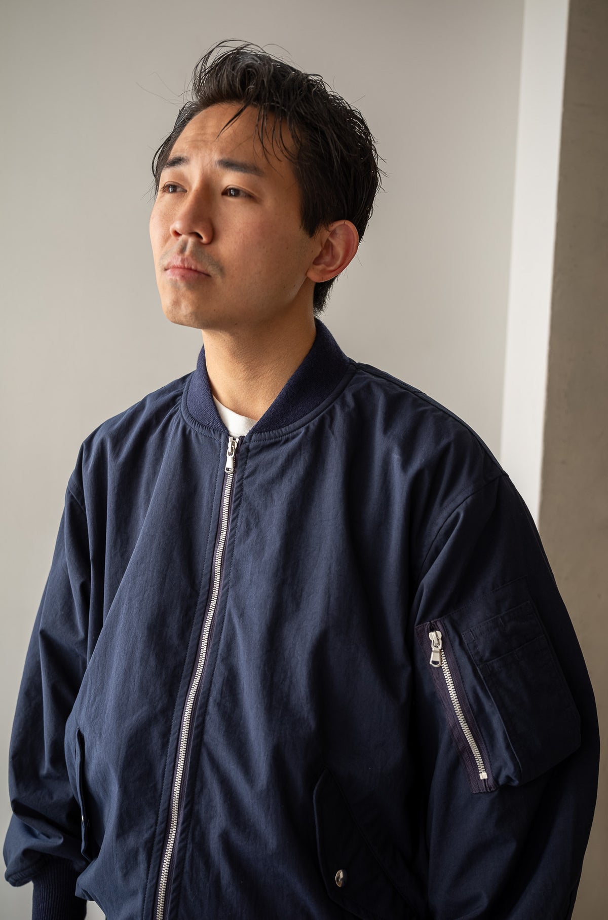 Shrunken Nylon Flight Jacket 〔NAVY〉