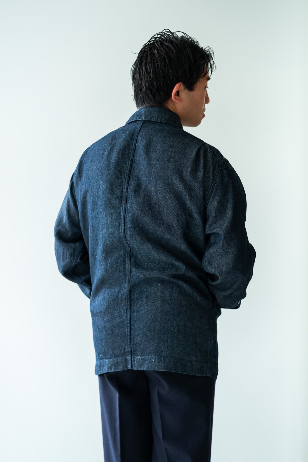 Washed Linen Denim Chore Blouson 〈INDIGO〉