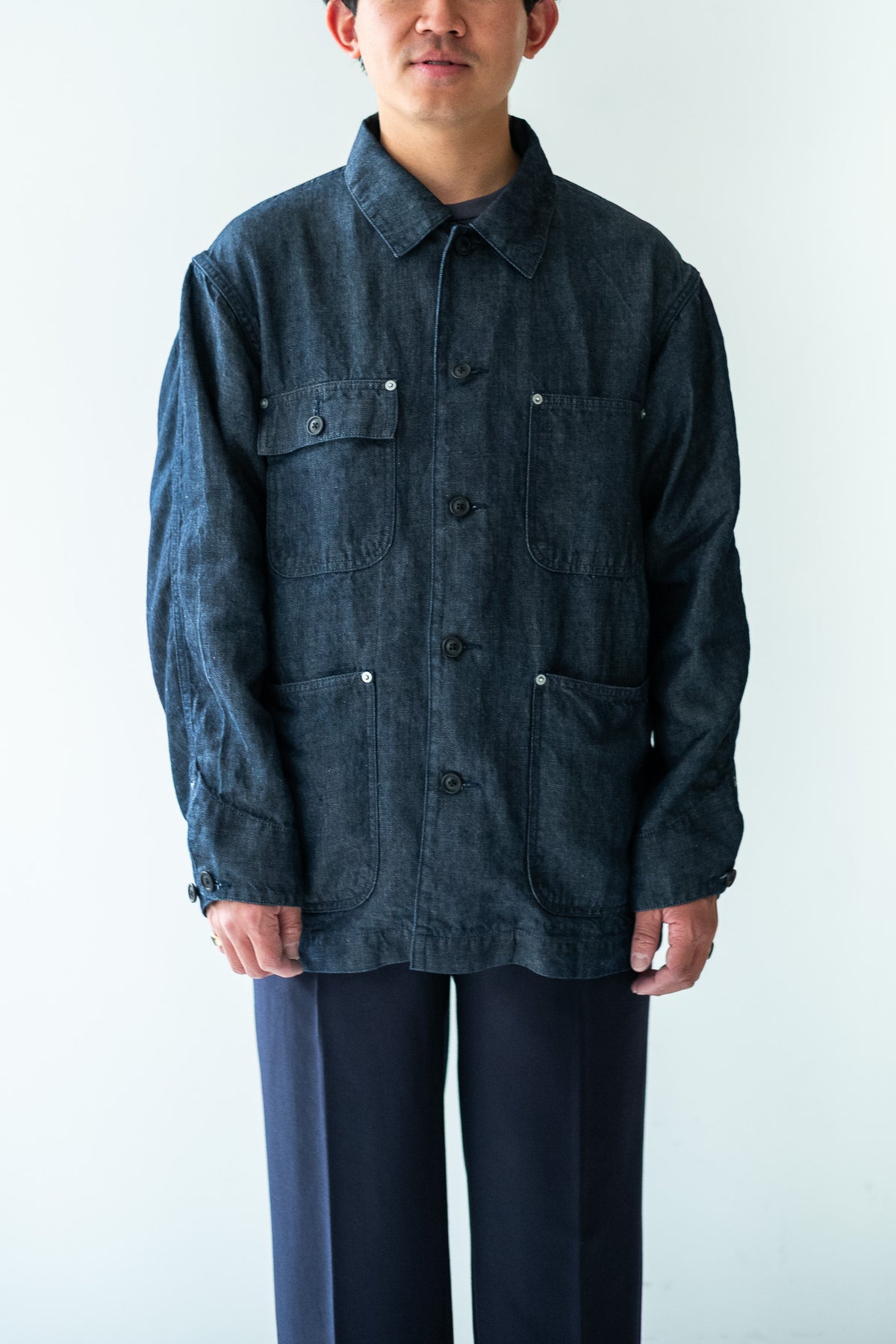 Washed Linen Denim Chore Blouson 〈INDIGO〉
