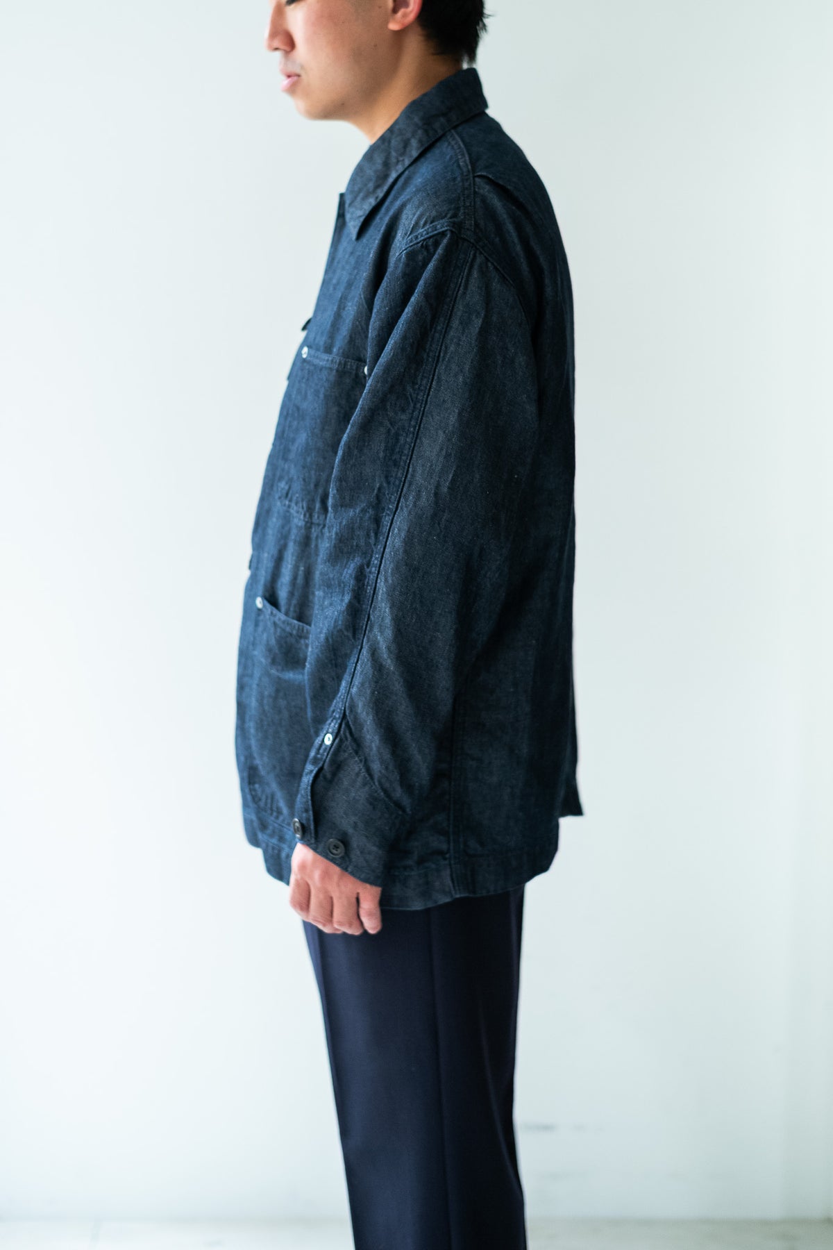 Washed Linen Denim Chore Blouson 〈INDIGO〉