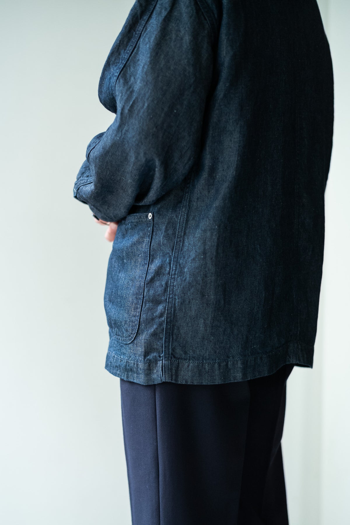 Washed Linen Denim Chore Blouson 〈INDIGO〉
