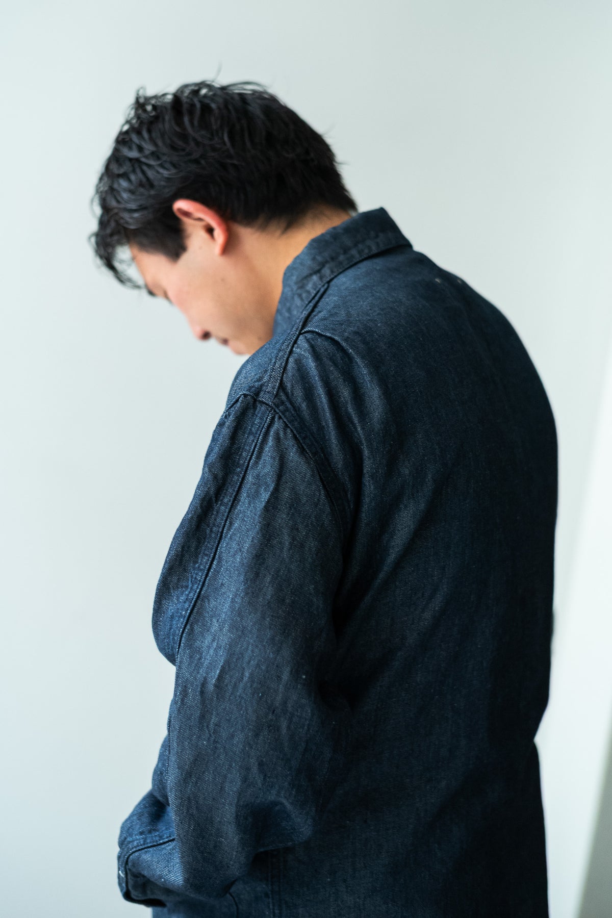 Washed Linen Denim Chore Blouson 〈INDIGO〉