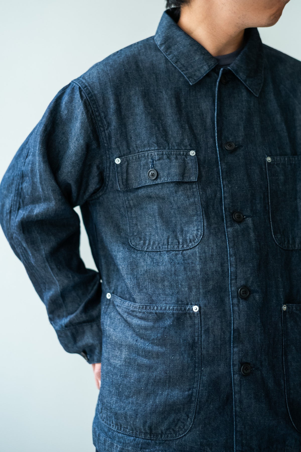 Washed Linen Denim Chore Blouson 〈INDIGO〉