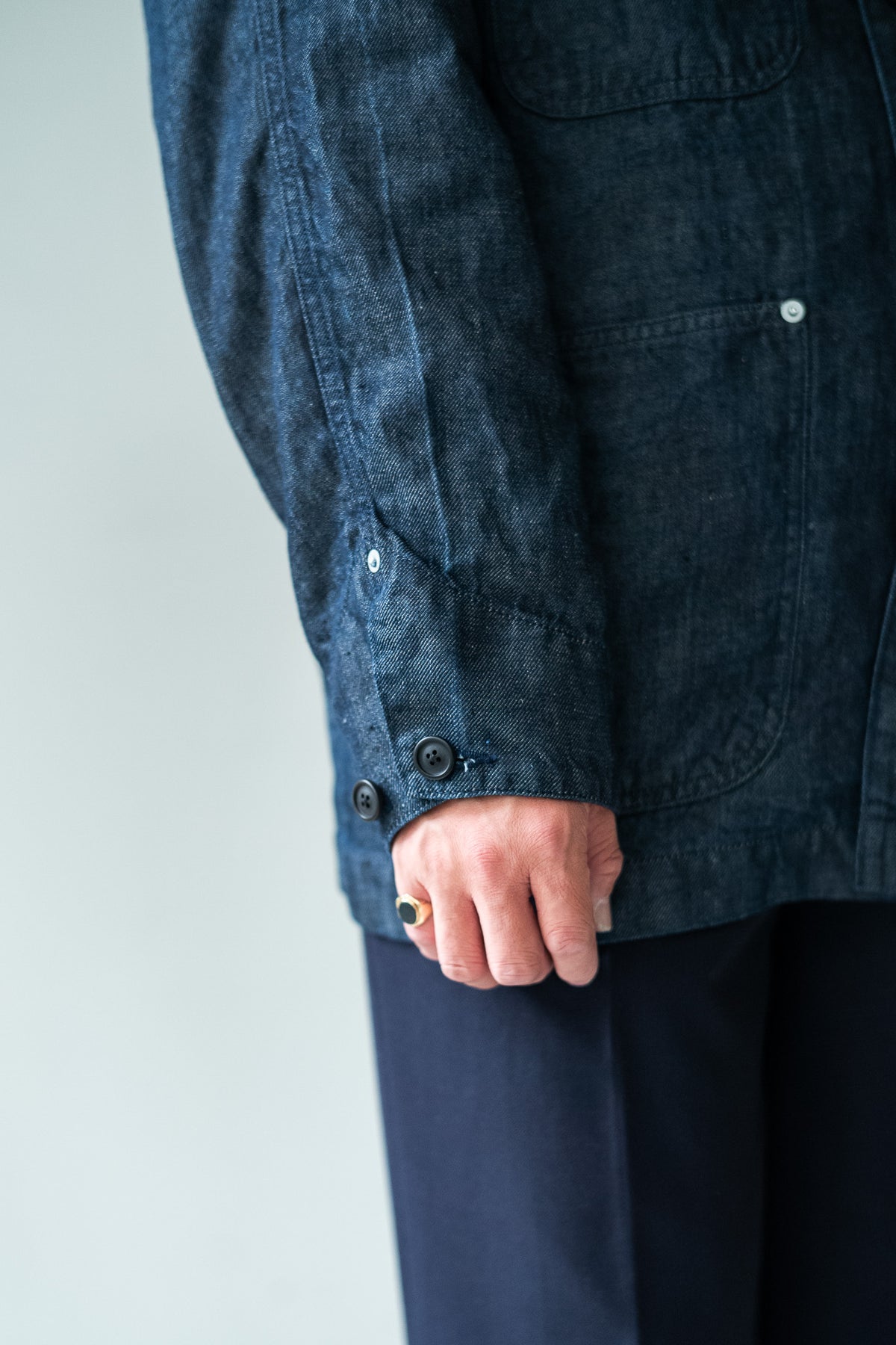 Washed Linen Denim Chore Blouson 〈INDIGO〉