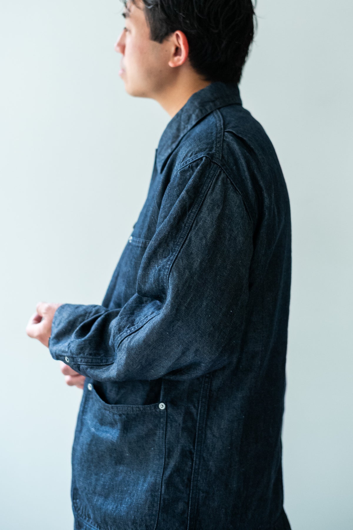 Washed Linen Denim Chore Blouson 〈INDIGO〉